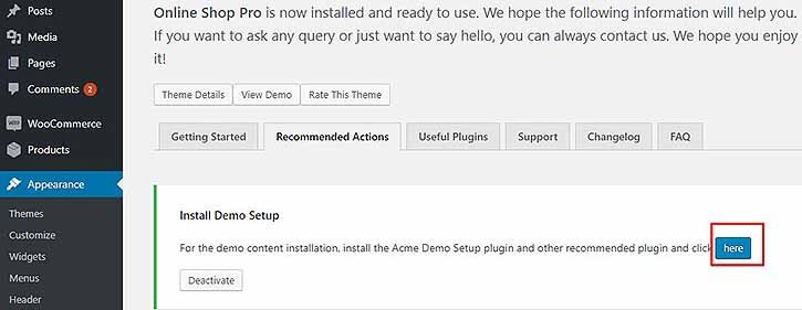 import demo contents in Acme Themes