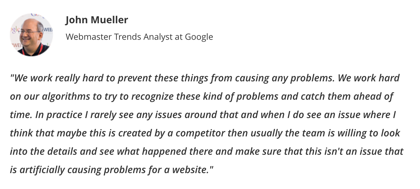 John Muller quote about negative SEO
